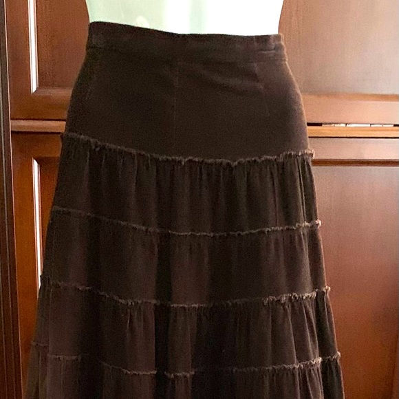 Chocolate brown color real cordroy midi skirt with multiple tiered ruffles US M - Picture 2 of 7